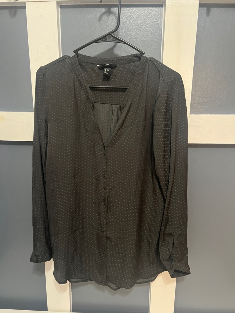 H&M  Black Micro-Dot Long-Sleeve Button Shirt